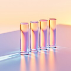 Aufkleber - Pastel Chromatic Lab Display Gradient Glass Test Tubes on Sleek Surface - Modern Scientific Analysis and Clinical Testing Aesthetic for Innovative Lab Merchandising