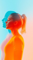Aufkleber - Dynamic Hybrid Fitness Vibrant Abstract Silhouettes in Teal and Orange with Motion Blur for Modern Wellness and Tech-Savvy Exercise Content