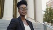 © Attasit - A powerful image of a Black woman standing on the steps of a courthouse, advocating for change