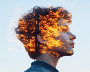 Fototapete - Digital Transformation Aesthetic Tree-Integrated Silhouette with AI Binary Code Pattern Innovative EdTech Content for Future-Ready Learning Strategies and Corporate Training
