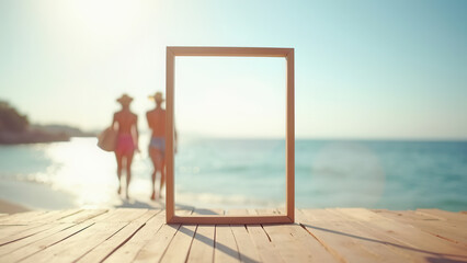 Wall Mural - empty frame at the beach background with copy space