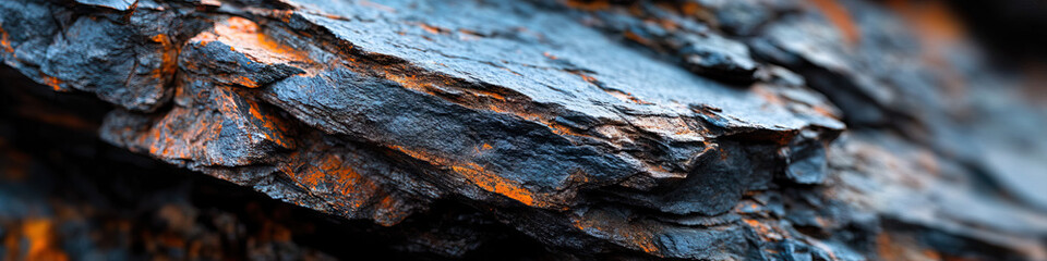 Wall Mural - Close-up Photograph of Stratified Rock with Orange Mineral Deposits