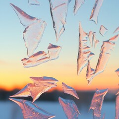 Aufkleber - Winter Aesthetic Abstract Textured Ice Crystals on Windowpane - Climate Resilience Imagery for Environmental Awareness and Disaster Preparedness Campaigns