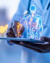 Poster - Digital Healthcare Interface Holographic Human Anatomy on Tablet Display Advanced Medical Consultation and Tech Innovation in Patient Monitoring