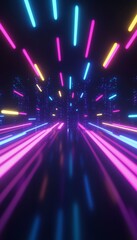 Wall Mural - Dynamic abstract of blurred neon lights on a futuristic race track creating an energetic night scene