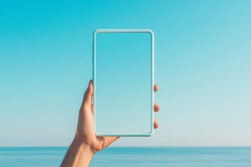 Poster - Minimalist Smartphone Frame with Hand on Turquoise Background - Dynamic Communication Design for Digital Marketing and Modern Tech Integration in Professional Spaces