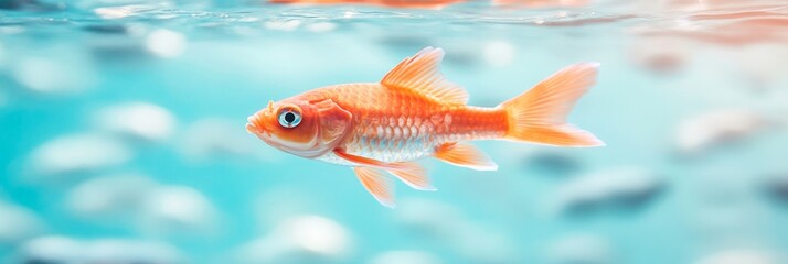 Fototapete - Contemporary Oceanic Aesthetic Single Vibrant Orange Fish Amid School in Natural Light - Uniqueness Concept for Marketing Creatives and Digital Branding Strategies