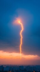 Fototapete - Dynamic Urban Lightning Art Digital Visualization of Stormy Skies over Cityscape - Vibrant Weather Phenomenon for Atmospheric Branding and Multimedia Campaigns