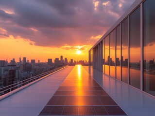 Aufkleber - Contemporary Urban Solar Panels Sleek Industrial Rooftop Array with Metallic Texture - Sustainable Infrastructure for Commercial Energy and Renewable Innovation