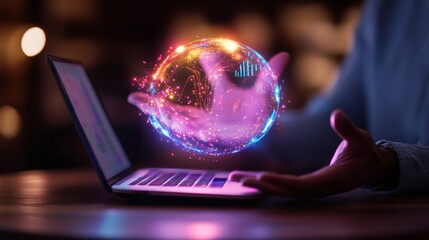 Aufkleber - Futuristic AI Collaboration Hub Young Indian Professionals at Round Table with Holographic Projections - Tech-Driven Workspace Innovation for Startup Success