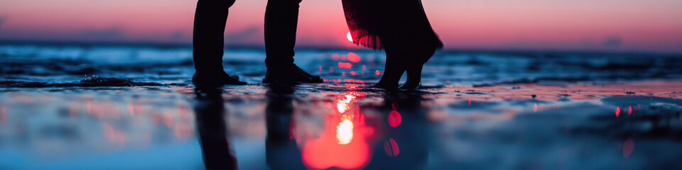 Wall Mural - Silhouetted Feet in Ocean Water at Sunset