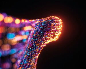 Fototapete - Neon Algorithmic Display Futuristic Coding Interface with Digital Patterns and Textured Visuals - Advanced Software Development for Modern Tech Applications