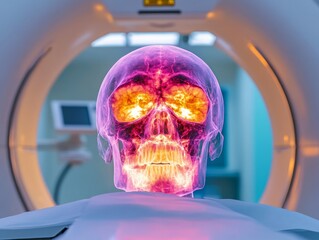 Leinwandbilder - Bright Futuristic Medical Imaging Vivid Skull Visualization on Advanced Machines - Enhanced Diagnostics and Insightful Healthcare Solutions in Tech-Savvy Clinical Settings