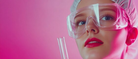 Leinwandbilder - Vibrant Laboratory Portrait Innovative Researcher in Safety Gear with Test Tubes - Contemporary Science Content for Biotechnology Development and Precision Lab Marketing