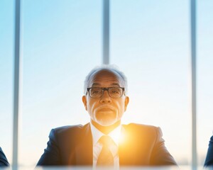 Poster - Contemporary Business Leadership Diverse Senior Managers in Minimalist Boardroom - Corporate Strategy and Global Collaboration Imagery for Professional Branding and Team Culture