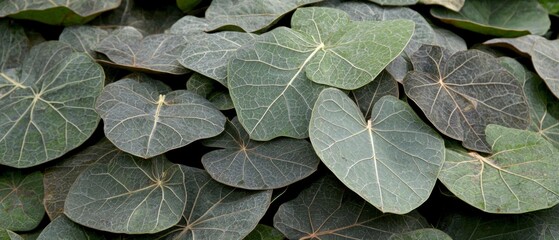 Wall Mural - Close Up of Overlapping Green Leaves with White Spots