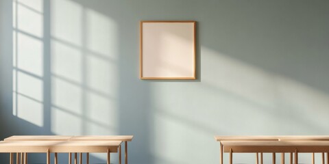Aufkleber - Scandinavian Classroom Design Minimalist Wooden Desks and Interactive Whiteboard - Innovative Educational Spaces and Enhanced Learning Environment