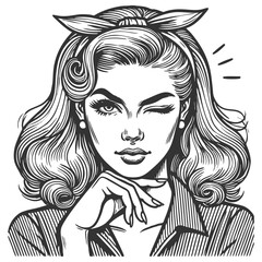 Wall Mural - woman winking engraving sketch vector illustration