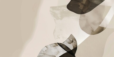 Aufkleber - An abstract minimalist composition on a light taupe background, Organic shapes and negative space, Contemporary minimalist style
