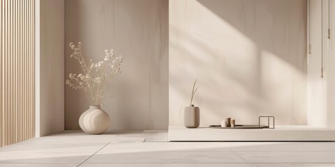 Aufkleber - An abstract minimalist design featuring a light beige backdrop, Minimalist elements in a harmonious arrangement, Contemporary minimalist style