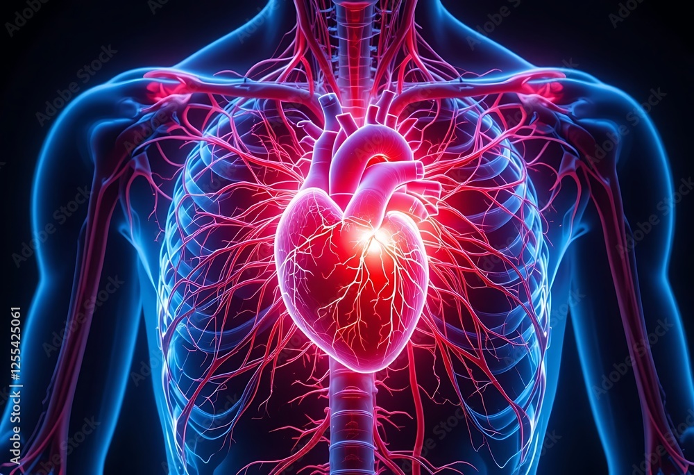 Human Heart Anatomy Illustration with Blood Vessels and Organ System ...