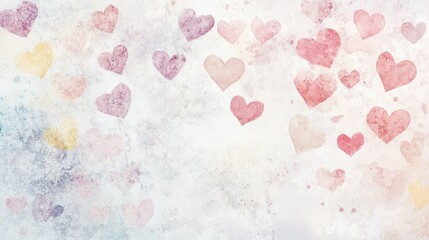 Canvas Print - Hand-drawn watercolor hearts in gentle pastel shades scattered on a soft, clean background, elegant and dreamy