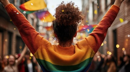 Individuals joyfully celebrating pride with colorful banners and vivid expressions of unity, representing love, inclusivity, and vibrant community spirit.