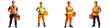 © Vee - Professional construction workers in safety gear holding tools and equipment on a white background