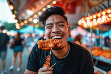 Canvas Print - Selling snacks and drinks at food festival, generated with AI