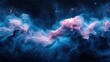 © Irma - Cosmic nebula with swirling pink and blue clouds of gas and dust in space.