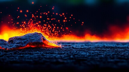 Wall Mural - Glowing Embers and Sparks on Dark Ground at Night