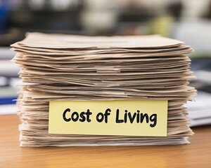 Cost-of-living adjustment social security concepts. Stack of papers labeled 