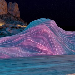 Wall Mural - Glowing Purple and Pink Wave Landscape Under a Starry Night Sky