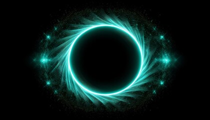 Wall Mural - beautiful abstract effect circle frame sparkle teal light in black background