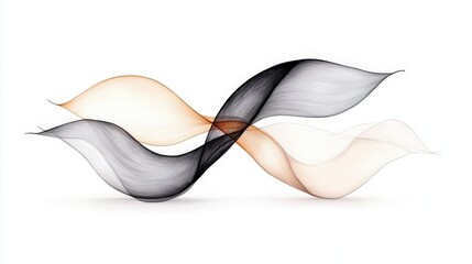 Wall Mural - Flowing Abstract Waves in Black, White, and Orange Colors on a Minimal Background