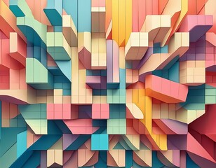 Wall Mural - colorful geometric blocks form a playful engaging pattern with overlapping shapes in soft pastel sha