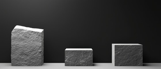 Sticker - Three geometric stone blocks on a minimalist background showcase modern design and natural texture, perfect for various creative projects.