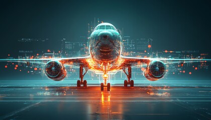 Aufkleber - Digital illustration of a futuristic airplane with an interface in the center, abstract aeronautics and aerospace concept, technologydriven art