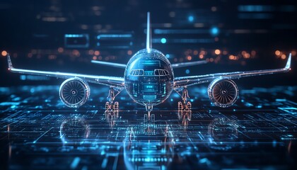 Aufkleber - Futuristic airplane interface in the center of the image, abstract aerospace and aeronautics design, modern technology theme