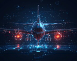 Aufkleber - Futuristic interface in the middle of the image with an airplane, abstract aeronautics design, digital aerospace theme