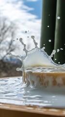 Canvas Print - Milk Splash on Wooden Surface