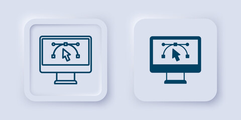 Filled and outline Computer display with vector design program icon isolated on isolated on grey background. Photo editor software with user interface. Square button. Vector