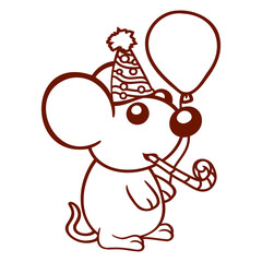 Wall Mural - Mouse Birthday Party Fun Hat Present Years Old Kid Design Lover Art Vector Illustration Card T-Shirt Poster Sticker Graphic Print Decorative Drawing Isolated Logo Decoration Symbol Creative Cool Style