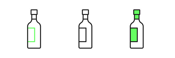 Wall Mural - Set line Bottle of wine icon isolated on white background. Vector