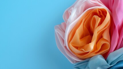 Canvas Print - Pastel Fabric Rose Close-Up on Blue Background