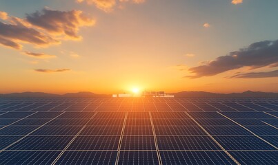 Poster - A stunning sunset illuminates solar panels, showcasing renewable energy's promise for a sustainable future.