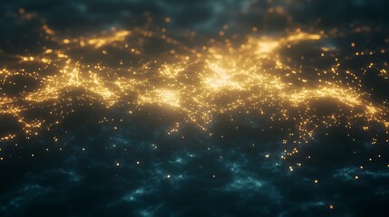Leinwandbilder - A mesmerizing depiction of luminous patterns resembling a cosmic network, set against a dark, watery backdrop.