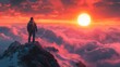 © nurissetiabudi - Tourist Admiring Scenic Sunrise on Mountain Peak with Clouds Below