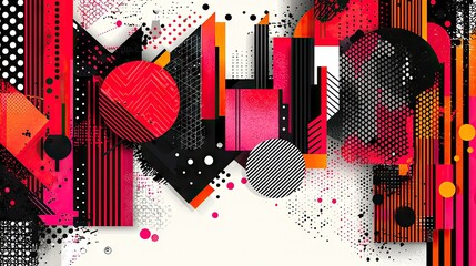 Wall Mural - Abstract Geometric Composition In Vibrant Red Black And Orange