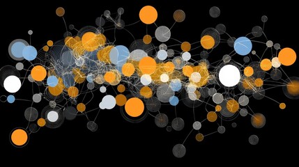 Wall Mural - Glowing Data Points Connected in a Network on Black Background